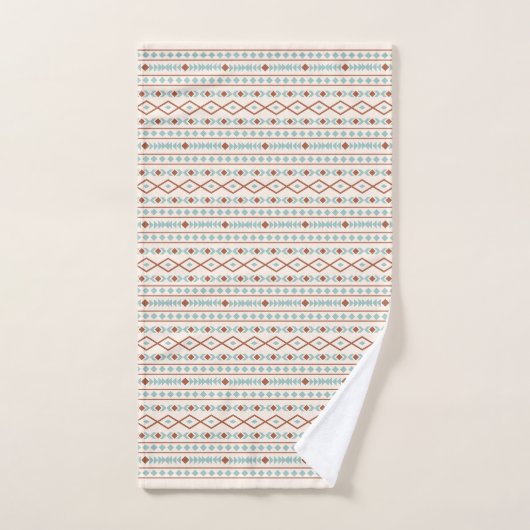 Aztec Shapes RPT Pattern Rust Blauwgroen Cream Bad Handdoek (Handdoek)