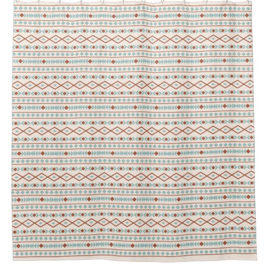 Aztec Shapes RPT Pattern Rust Blauwgroen Cream Douchegordijn (Voorkant)