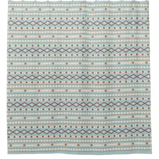 Aztec Shapes RPT Pattern Rusts Cream Blauwgroen-Bl Douchegordijn (Voorkant)