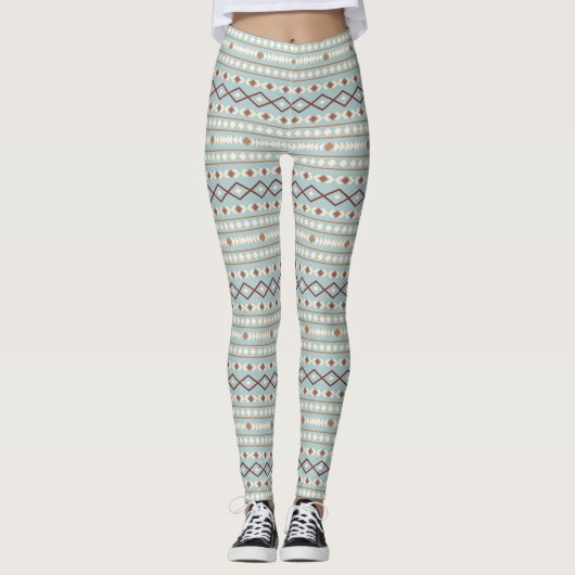 Aztec Shapes RPT Pattern Rusts Cream Blauwgroen-Bl Leggings (Voorkant)