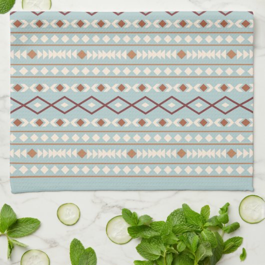 Aztec Shapes RPT Pattern Rusts Cream Blauwgroen-Bl Theedoek (Gevouwen)