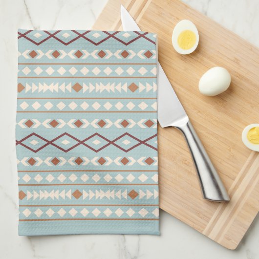 Aztec Shapes RPT Pattern Rusts Cream Blauwgroen-Bl Theedoek (Quarter Fold)