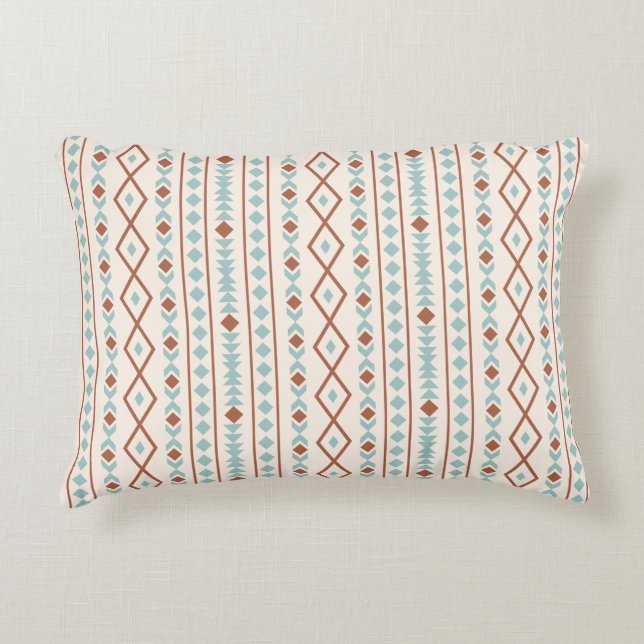 Aztec Shapes V Pattern Rust Blauwgroen Cream Accent Kussen (Voorkant)