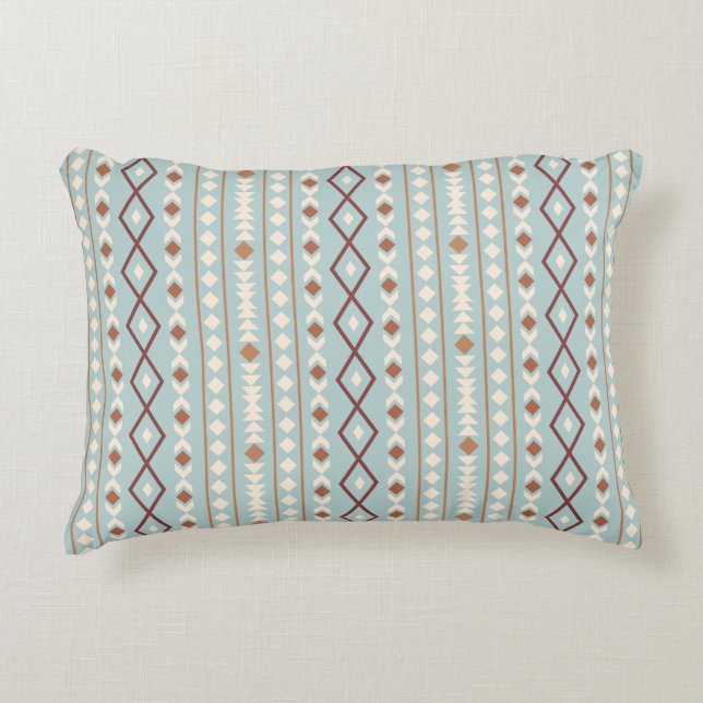 Aztec Shapes V Pattern Rusts Cream Blauwgroen-Blue Accent Kussen (Voorkant)