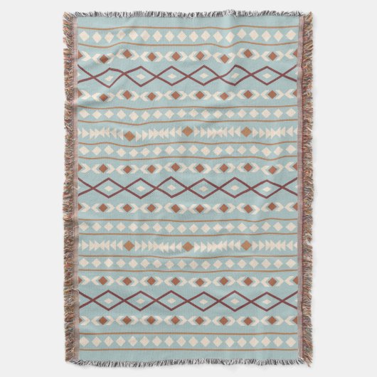 Aztec Shapes V Pattern Rusts Cream Blauwgroen-Blue Deken (Voorkant Verticaal)