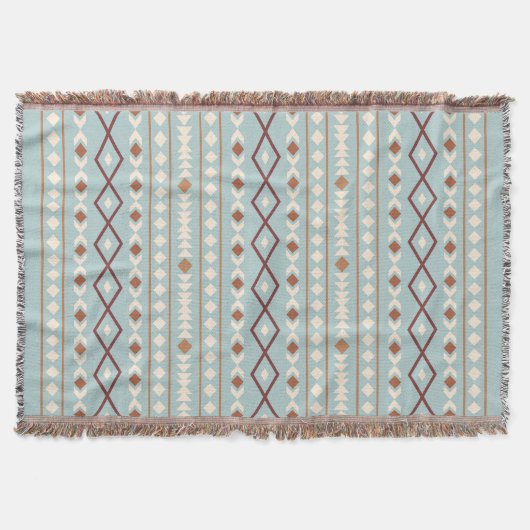 Aztec Shapes V Pattern Rusts Cream Blauwgroen-Blue Deken (Voorkant)