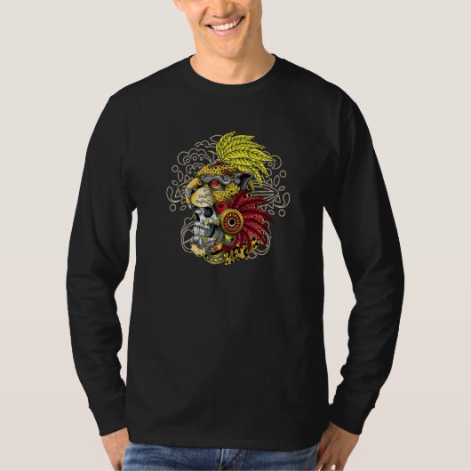 Aztec Skull Jaguar Warrior Mask Ancient Mayan Myth T-shirt (Voorkant)