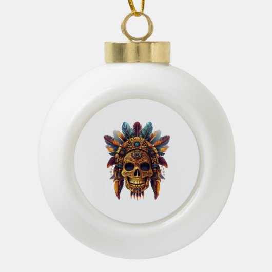 Aztec Skull Relic Keramische Bal Ornament (Voorkant)