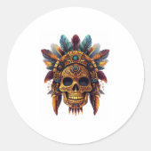 Aztec Skull Relic Ronde Sticker (Voorkant)