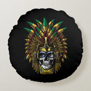 Aztec Skull Warrior Rond Kussen