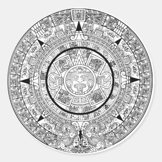 Aztec Solar Disk Calendar Ronde Sticker (Voorkant)