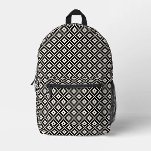 Aztec stijl blok print zwart + crème patroon bedrukte rugzak