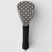 Aztec stijl blok print zwart + crème patroon golfheadcover (Voorkant)