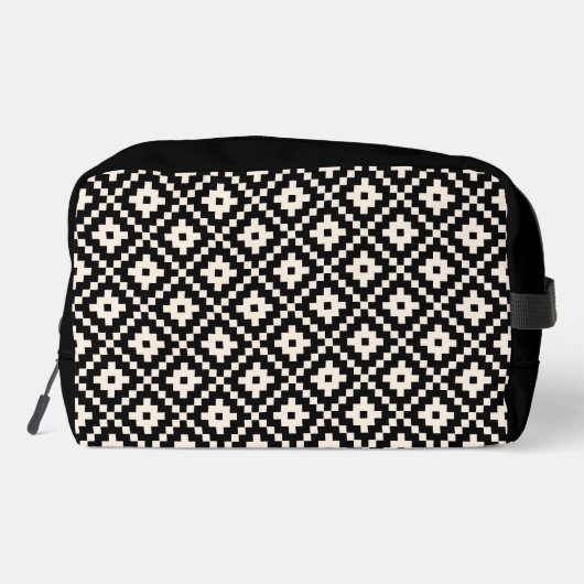 Aztec stijl blok print zwart + crème patroon toilettasje (Achterkant)