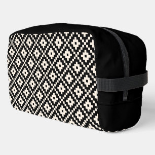 Aztec stijl blok print zwart + crème patroon toilettasje