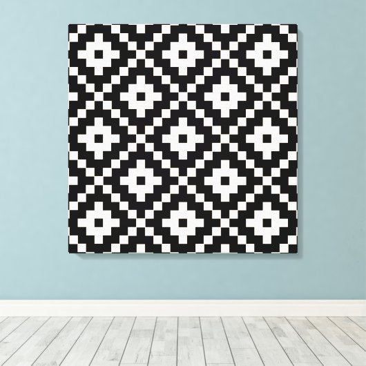 Aztec Style Block Print - Zwart en Crème (Insitu (Houten vloer))