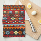 Aztec Style Herhaal PTN - Oranje Geel Rood en Zwar Theedoek (Quarter Fold)