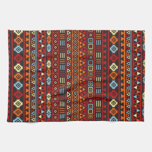 Aztec Style Herhaal PTN - Oranje Geel Rood en Zwar Theedoek (Horizontaal)