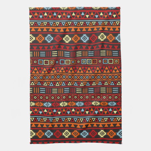 Aztec Style Herhaal PTN - Oranje Geel Rood en Zwar Theedoek (Verticaal)