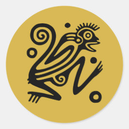 Aztec Style Mexican Monkey Black op Gold Ronde Sticker