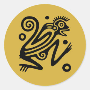 Aztec Style Mexican Monkey Black op Gold Ronde Sticker