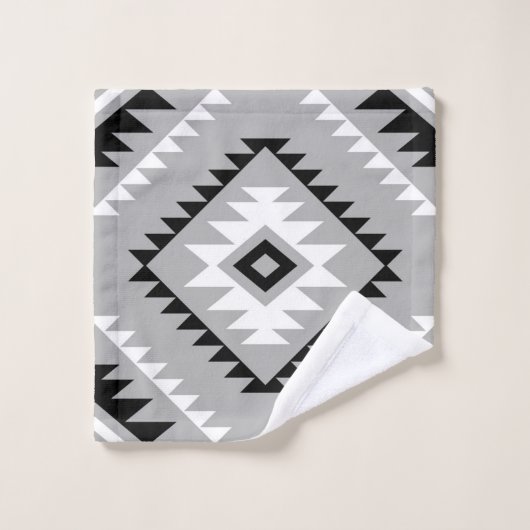 Aztec Style Motif Big Pattern Black White Grey Bad Handdoek (Wasdoekje)