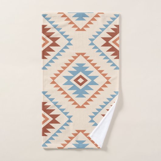 Aztec Style Motif Big Pattern Blue Crm Terracottas Bad Handdoek (Handdoek)