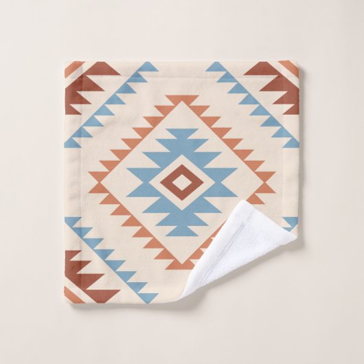 Aztec Style Motif Big Pattern Blue Crm Terracottas Bad Handdoek (Wasdoekje)