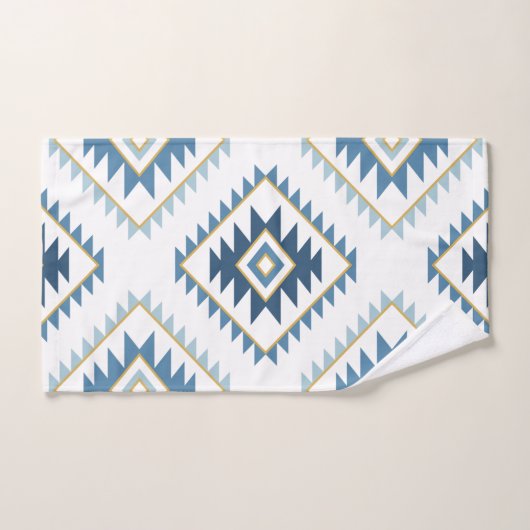 Aztec Style Motif Big Pattern Blues White Gold Bad Handdoek (Handdoek)
