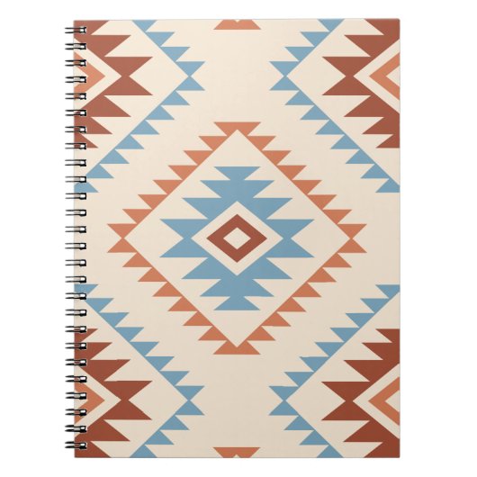 Aztec Style Motif Lg Pattern Blue Crm Terracottas Notitieboek (Voorkant)