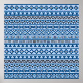 Aztec Style Pattern Blues Black & White Poster (Voorkant)