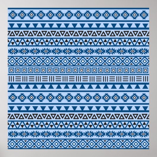 Aztec Style Pattern Blues Black & White Poster (Voorkant)