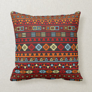 Aztec Style Pattern - Oranje Geel Blauw Rood & Blk Kussen