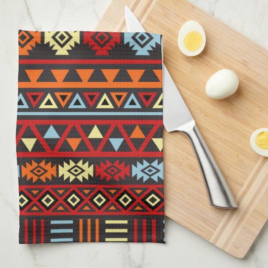 Aztec Style Ptn (v) - Oranje Geel Blauw Rood en Bl Theedoek (Quarter Fold)