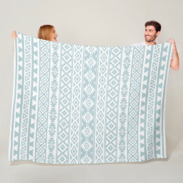Aztec stylized Pattern Duck Egg Blue & White Fleece Deken