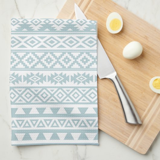 Aztec stylized Pattern Duck Egg Blue & White Theedoek (Quarter Fold)