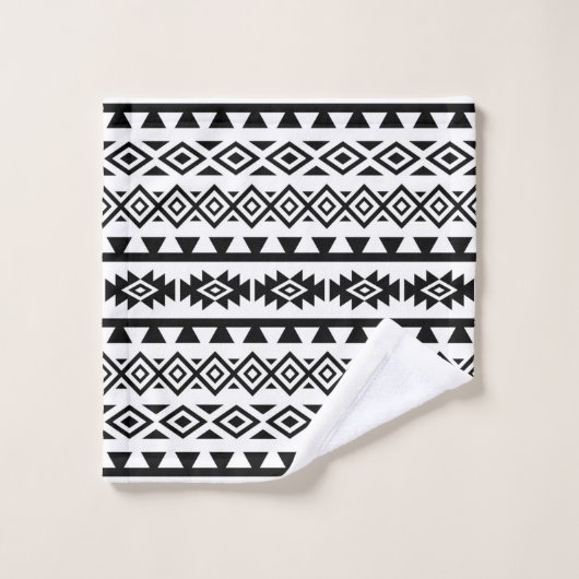 Aztec stylized Pattern II Black op White Bad Handdoek (Wasdoekje)