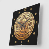 Aztec Sun Calendar ~ Gold & Black ~ Vierkante Klok (Hoek)