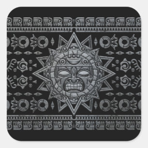Aztec Sun God - Stone on Black Vierkante Sticker