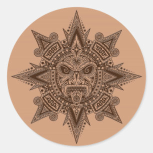 Aztec Sun Mask Brown Ronde Sticker