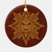 Aztec Sun Mask - Golden Red Keramisch Ornament (Achterkant)