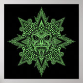 Aztec Sun Mask Green op Black Poster (Voorkant)