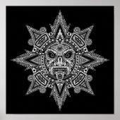 Aztec Sun Mask White op Black Poster (Voorkant)