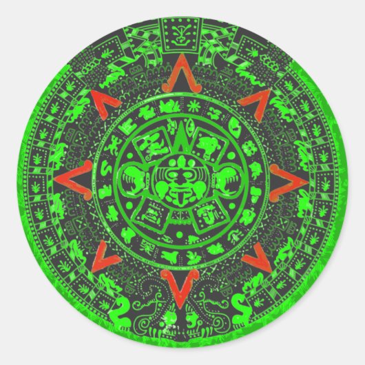 Aztec Sun Stone Green Design Ronde Sticker (Voorkant)