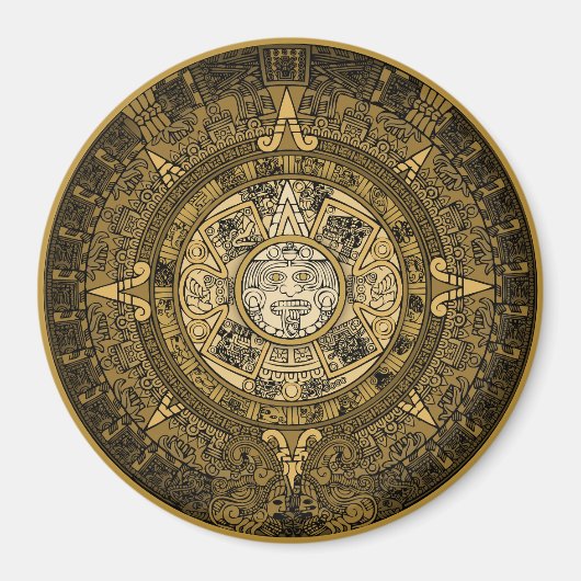 AZTEC SUN STONE KALENDER GOUD SYMBOOL MAGNEET (Voorkant)