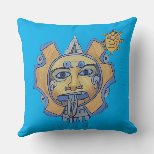 Aztec Sun Worp Kussen Donkerblauw achterkant Licht (Achterkant)