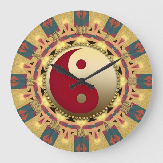 Aztec Sunshine YinYang FengShui Home Decor Clock Grote Klok (Voorkant)