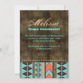 Aztec Sweet 16 Invitation Blue Brown Cool Pattern Kaart (Voorkant)
