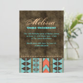Aztec Sweet 16 Invitation Blue Brown Cool Pattern Kaart (Staand voorkant)
