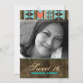 Aztec Sweet 16 Invitation Blue Brown Cool Pattern Kaart (Achterkant)